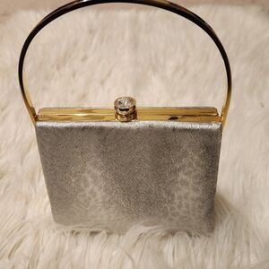 Vintage formal silver bag with gold handle